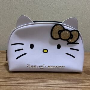 The Crème Shop x Hello Kitty White Cosmetic Makeup Bag Gold Bow Sanrio 9"x6.5"